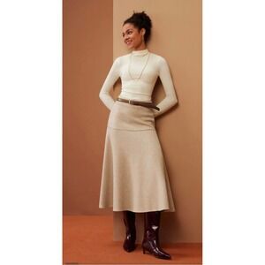 OGL Women XS Oatmeal Heather Knit Maxi Skirt High Waisted Flared A-Line